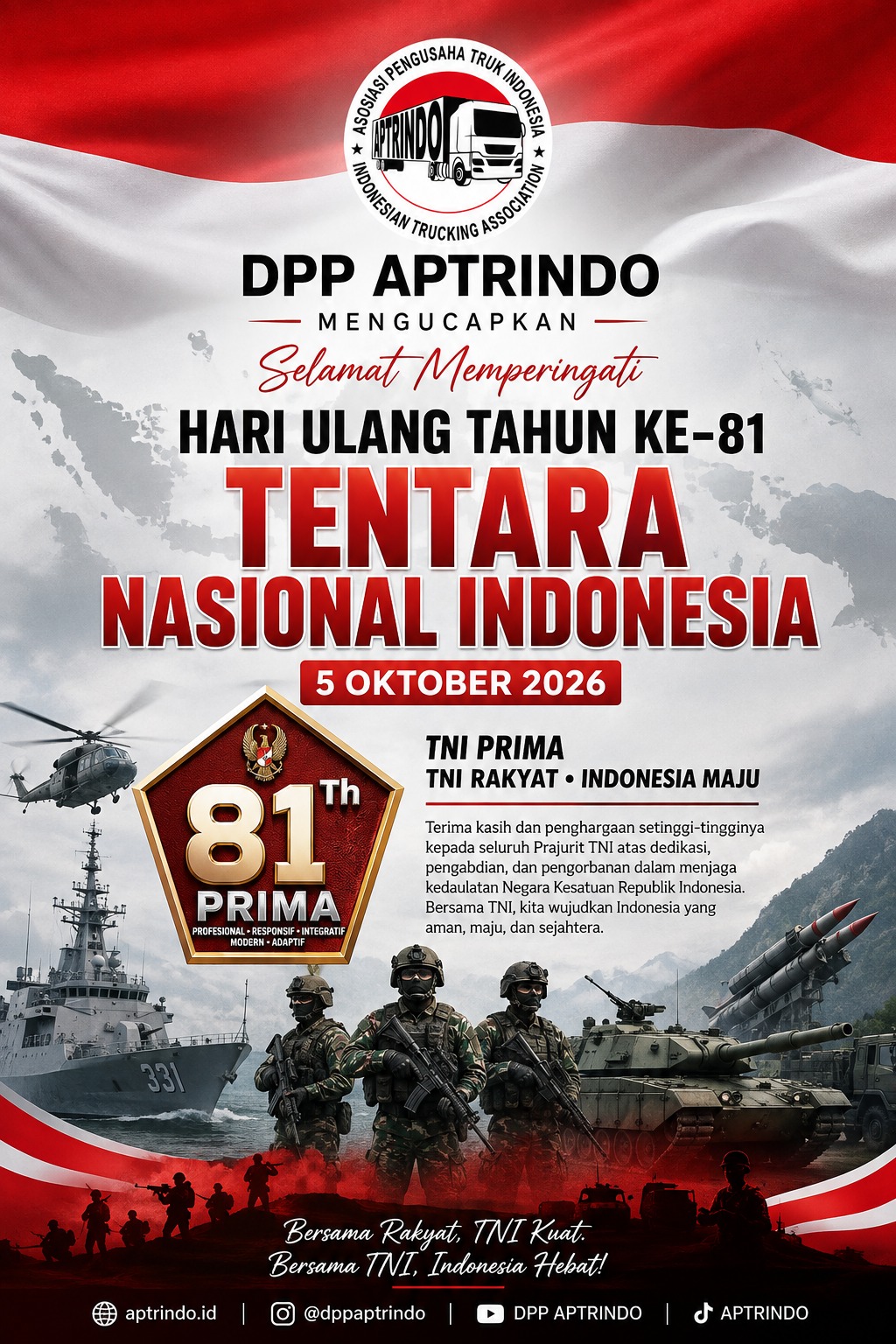 DPP APTRINDO Mengucapkan Selamat HUT ke-81 Tentara Nasional Indonesia ...